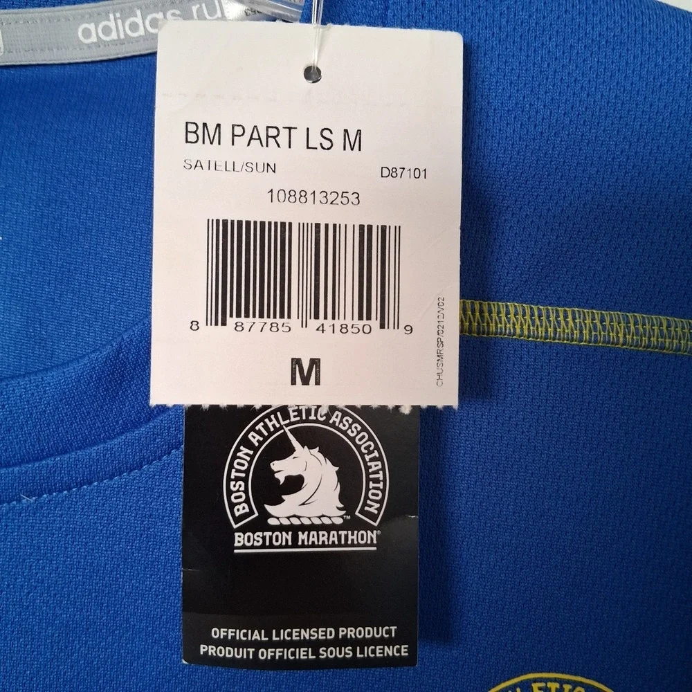 NOS Adidas 2014 Boston Marathon Long Sleeve Shirt Men's Medium Blue Climalite